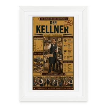 Der Kellner – er rettet den Abend - Gerahmtes Poster (27 × 37 cm) - Weiß - Vorne
