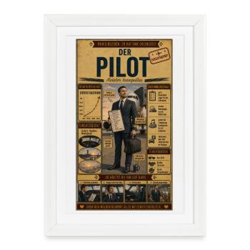 Der Pilot – ruhig bleiben, er hat eine Checkliste - Gerahmtes Poster (27 × 37 cm) - Weiß - Vorne