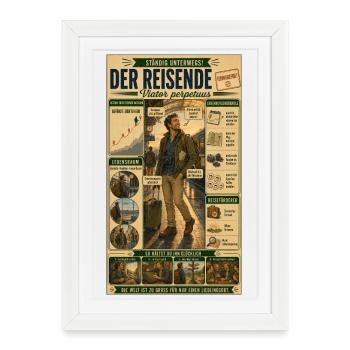 Der Reisende – Ständig unterwegs, neue Ziele - Gerahmtes Poster (27 × 37 cm) - Weiß - Vorne