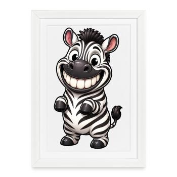 Funny Grin Zebra Comic Cartoon - Framed poster (27 × 37 cm) - white - Front