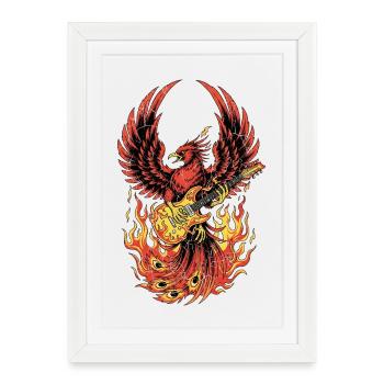 Fiery Eagle Guitare Rock Design - Affiche encadrée (27 × 37 cm) - blanc - Devant