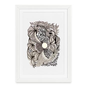Black and White Flower Swirl Pattern - Framed poster (27 × 37 cm) - white - Front