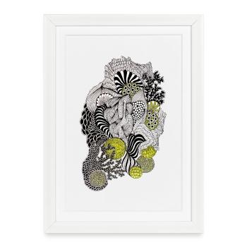 Fleur à motif organique jaune noir - Affiche encadrée (27 × 37 cm) - blanc - Devant