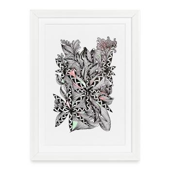 Black and white leaf pattern with accents - Framed poster (27 × 37 cm) - white - Front