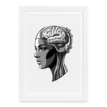 Head profile with brain cyber network - Framed poster (27 × 37 cm) - white - Front