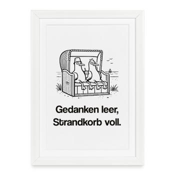 Strandkorb Möwen Shirt – lustiges Nordsee Meme  - Gerahmtes Poster (27 × 37 cm) - Weiß - Vorne