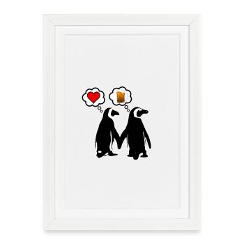 Mann & Frau Pinguin Humor, lustig, Geschenk - Gerahmtes Poster (27 × 37 cm) - Weiß - Vorne