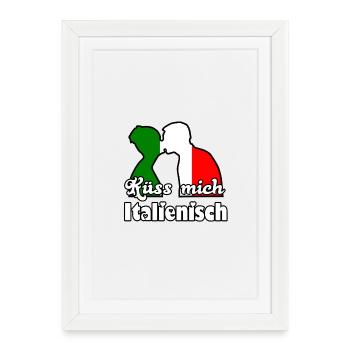 Küss mich Italienisch Geschenk - Gerahmtes Poster (27 × 37 cm) - Weiß - Vorne