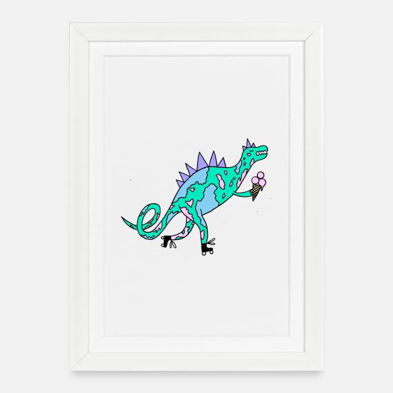 Rollerskates_Dino - Gerahmtes Poster (27 × 37 cm) - Weiß