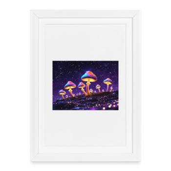 Bright mushroom motifs in neon style - Framed poster (27 × 37 cm) - white - Front