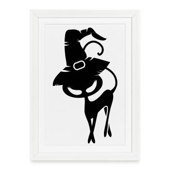 Un chat noir avec chapeau de sorcière - Affiche encadrée (27 × 37 cm) - blanc - Devant