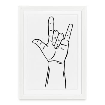 geste de la main je t'aime / je t'aime - Affiche encadrée (27 × 37 cm) - blanc - Devant