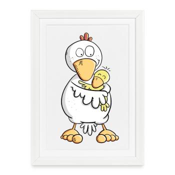 Huhn Mama mit Küken Baby I Muttertagsgeschenk - Gerahmtes Poster (27 × 37 cm) - Weiß - Vorne