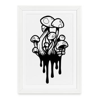 Champignons magiques, champignons magiques, gouttes - Affiche encadrée (27 × 37 cm) - blanc - Devant