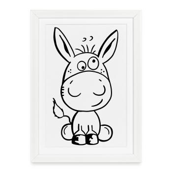 Petit âne - Bébé - Cadeau - Dessin animé - Affiche encadrée (27 × 37 cm) - blanc - Devant