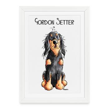 Drôle Gordon Setter dessin animé - Chien - Cadeau - Affiche encadrée (27 × 37 cm) - blanc - Devant