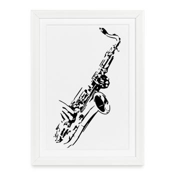 Saxophone instrument de musique musicien orchestre cor * - Affiche encadrée (27 × 37 cm) - blanc - Devant