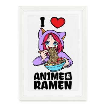 J’aime Anime Ramen Heart Manga Japon Animation - Affiche encadrée (27 × 37 cm) - blanc - Devant