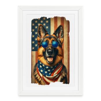 Berger allemand avec drapeau américain - Affiche encadrée (27 × 37 cm) - blanc - Devant