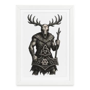 Forest Guardian | Valknut & Mjölnir Totem - Framed poster (27 × 37 cm) - white - Front