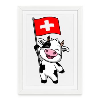 Vache suisse - Affiche encadrée (27 × 37 cm) - blanc - Devant