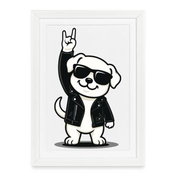 Chiot rock 'n' roll - Affiche encadrée (27 × 37 cm) - blanc - Devant