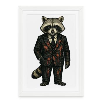 Le chef de la mafia, Raccoon - Affiche encadrée (27 × 37 cm) - blanc - Devant