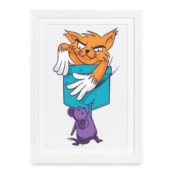 Chat joueur avec motif de souris - Affiche encadrée (27 × 37 cm) - blanc - Devant