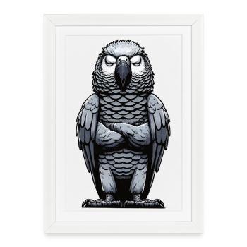 Perroquet gris d'Afrique propriétaire de perroquet gardien de perroquet - Affiche encadrée (27 × 37 cm) - blanc - Devant