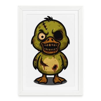Canard zombie – Dessin animé d'Halloween effrayant et mignon - Affiche encadrée (27 × 37 cm) - blanc - Devant