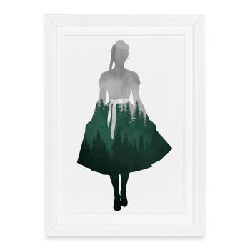Dirndl Silhouette avec forêt – Style alpin élégant - Affiche encadrée (27 × 37 cm) - blanc - Devant