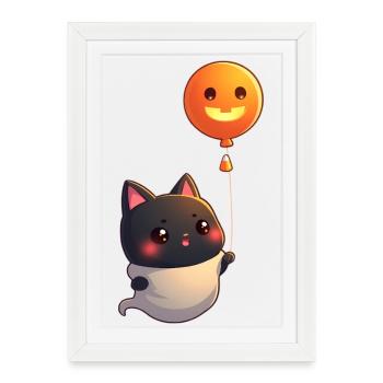 Halloween Cat with Halloween Pumpkin - Framed poster (27 × 37 cm) - white - Front