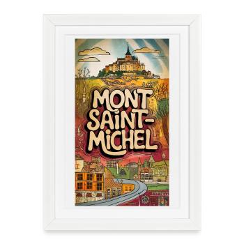 Mont Saint-Michel Horizon Psychédélique France Ville - Affiche encadrée (27 × 37 cm) - blanc - Devant