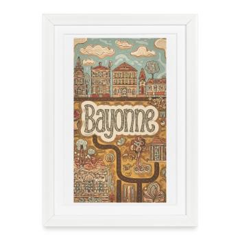 Bayonne Paysage urbain fantaisiste France - Affiche encadrée (27 × 37 cm) - blanc - Devant