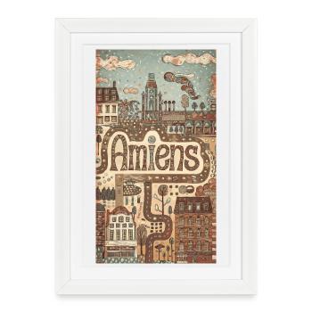 Amiens Paysage urbain Whimsy - Affiche encadrée (27 × 37 cm) - blanc - Devant