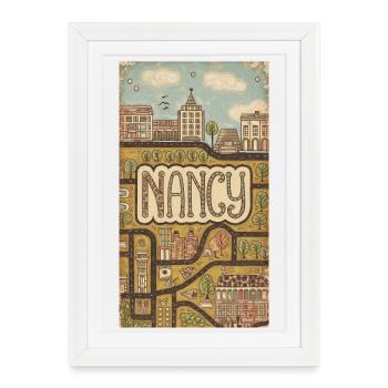 Paysage urbain de Nancy Rétro Carte Typographie - Affiche encadrée (27 × 37 cm) - blanc - Devant