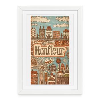 Honfleur Vintage Port Croquis France - Affiche encadrée (27 × 37 cm) - blanc - Devant