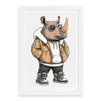 Rhinocéros Hiver frais - Affiche encadrée (27 × 37 cm) - blanc - Devant
