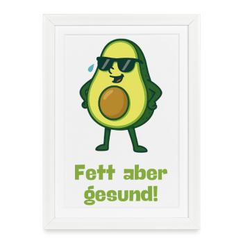 Avocat Lunettes de soleil Gros mais sain Dessin animé - Affiche encadrée (27 × 37 cm) - blanc - Devant