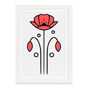 Coquelicots coquelicots minimaliste Line Art 7 - Affiche encadrée (27 × 37 cm) - blanc - Devant