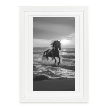 Cheval sur la plage - Affiche encadrée (27 × 37 cm) - blanc - Devant