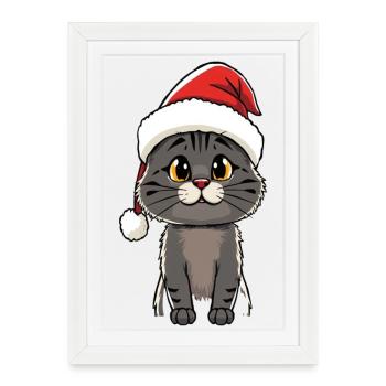 Cute Winter Cat with Santa Hat - Framed poster (27 × 37 cm) - white - Front