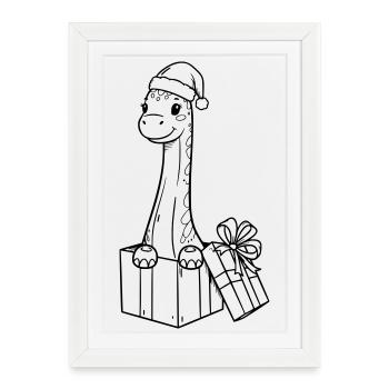Girafe de Noël avec illustration de cadeaux - Affiche encadrée (27 × 37 cm) - blanc - Devant