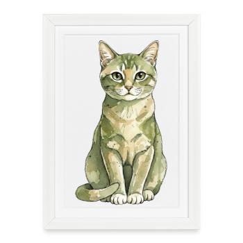 Chat - Chat naturel - Affiche encadrée (27 × 37 cm) - blanc - Devant