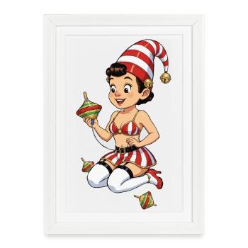 Fille lutin avec une toupie - Affiche encadrée (27 × 37 cm) - blanc - Devant