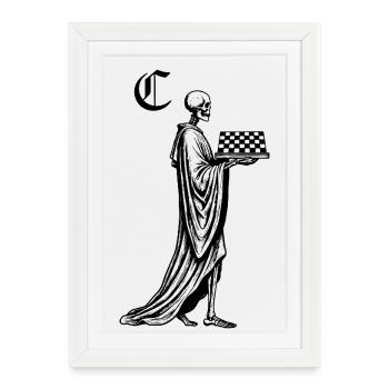 squelette avec échiquier - Affiche encadrée (27 × 37 cm) - blanc - Devant