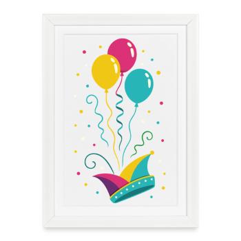 Carnival Fool's Cap with Balloons & Confetti - Framed poster (27 × 37 cm) - white - Front