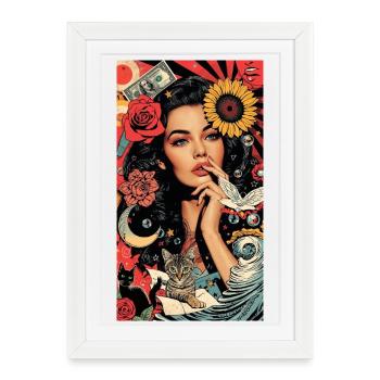 Colorful Pop-Art Floral Pattern - Framed poster (27 × 37 cm) - white - Front