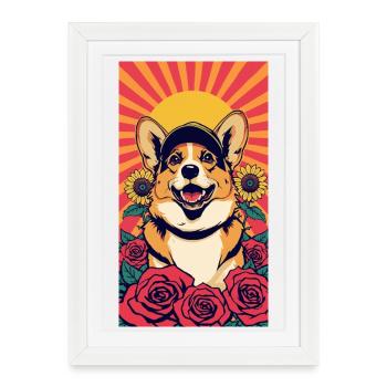 Corgi Sunshine and Roses - Framed poster (27 × 37 cm) - white - Front