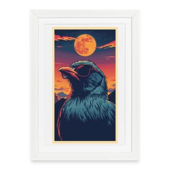 Lunettes de soleil Corbeau et coucher de soleil - Affiche encadrée (27 × 37 cm) - blanc - Devant